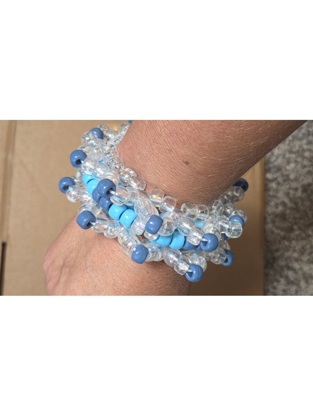 Handmade Beaded Kandi Bracelet winter wonderland Cuff Blue Clear